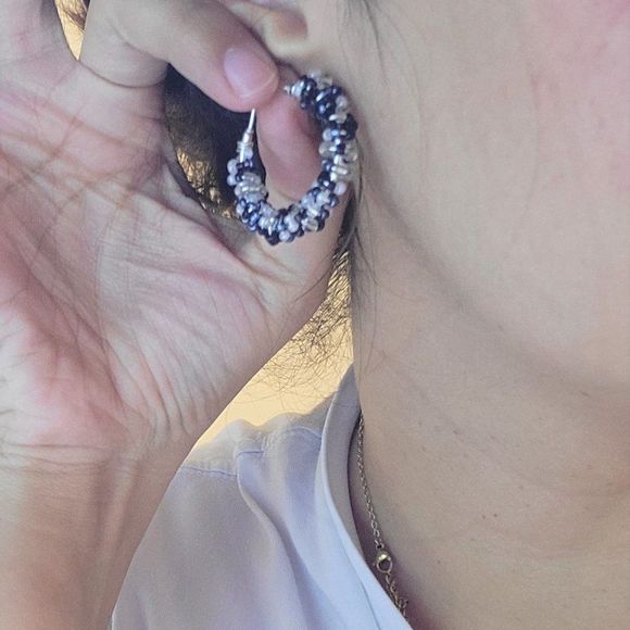 Handmade beaded hoops - Picture 3 of 4